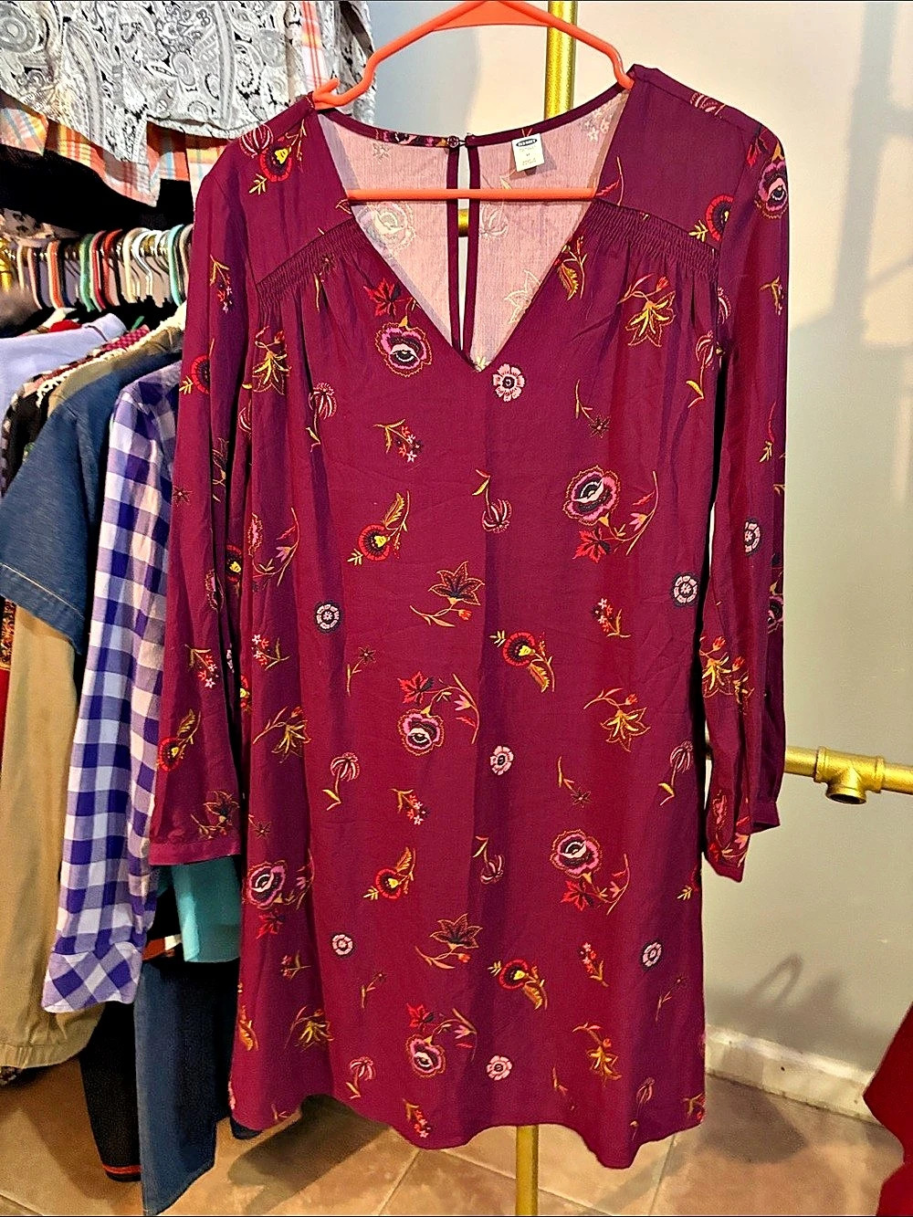 Old Navy Floral Mini Dress in Purple & Red Size Medium